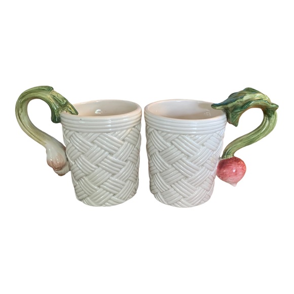 1995 Fitz and Floyd Basket Weave Coffee Mug Green Onion and radish Handle - Picture 3 of 7